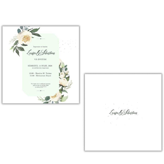 Invitație WHITE ROSE - față-verso